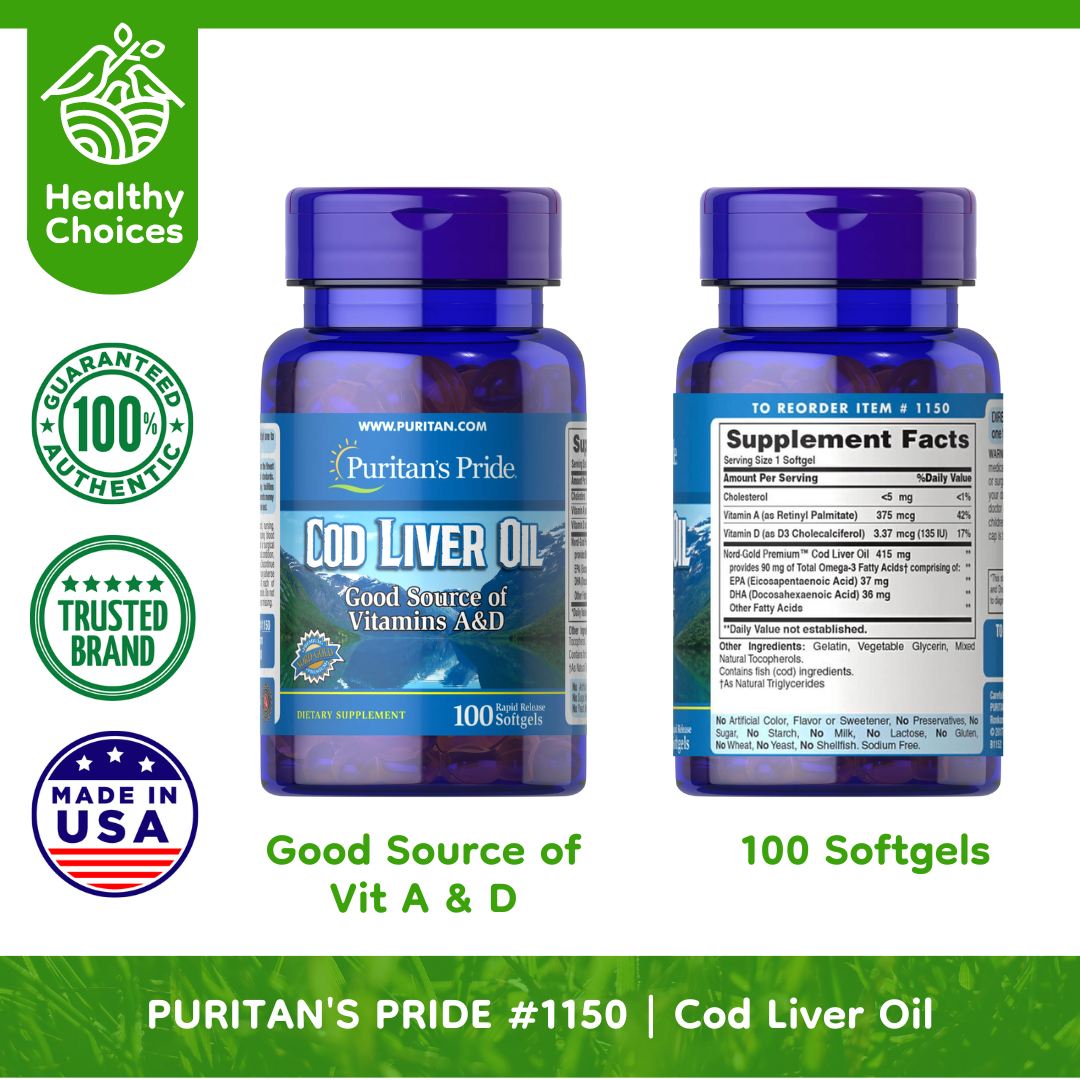 Puritan's Pride #1150#5 | Expiry: 11/2024 | BUY 5 PCS - Cod Liver Oil, 100 Softgels