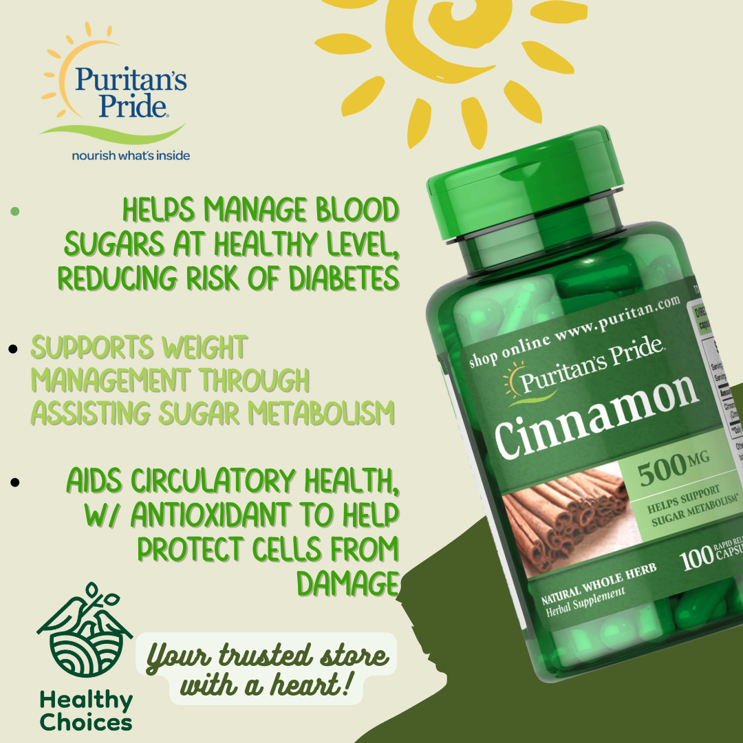 PURITAN'S PRIDE #14020 | EXPIRY: 6/2025 | Cinnamon 500mg, 100 Rapid Release Capsules