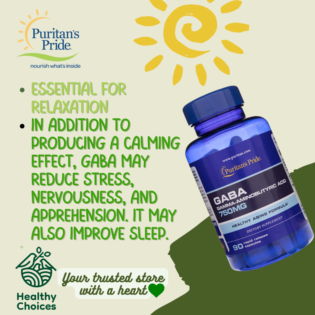 PURITAN'S PRIDE #17610#5 | EXPIRY: 3/2026 | BUY 5 PCS - GABA (Gamma Aminobutyric Acid) 750 mg, 90 Caplets