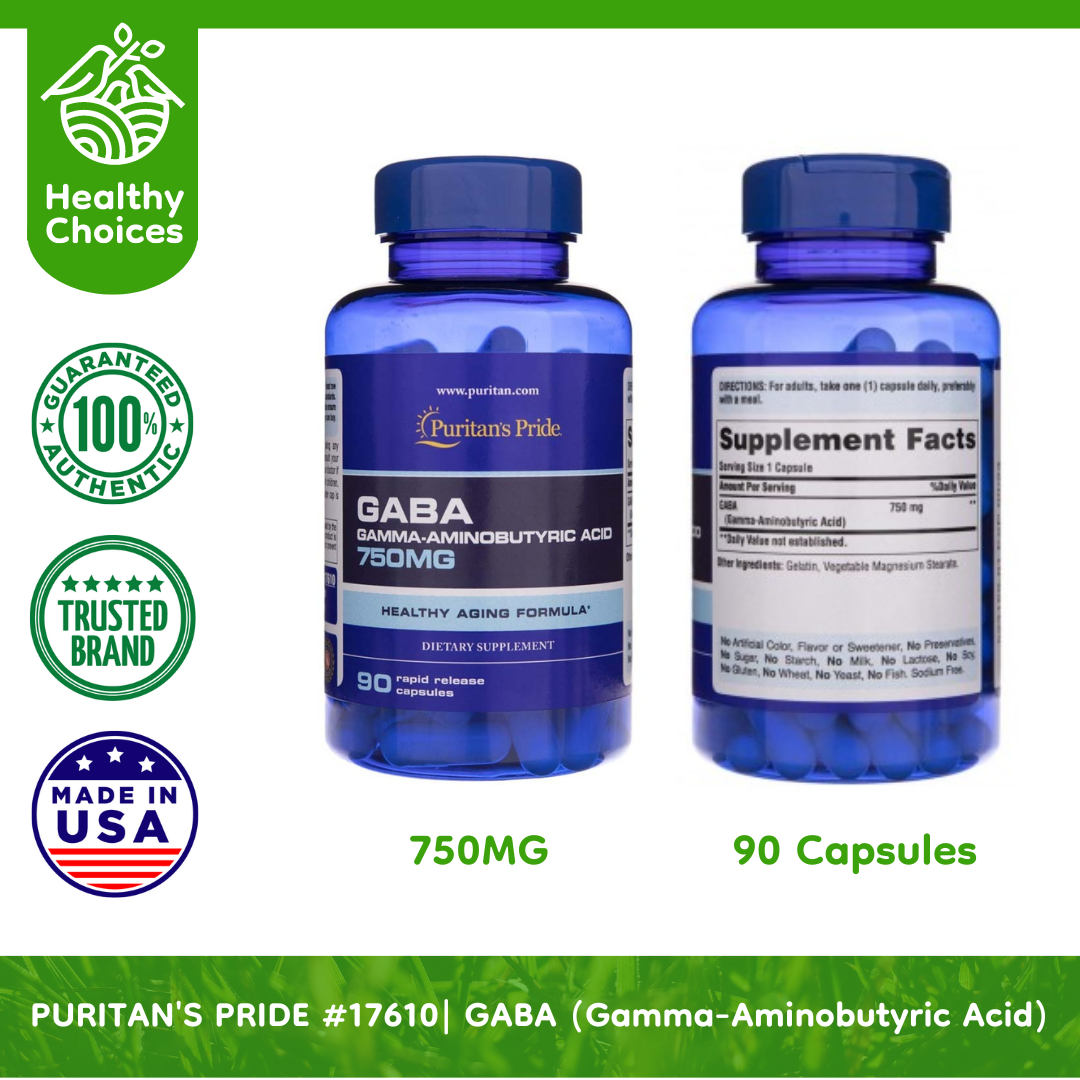 PURITAN'S PRIDE #17610#5 | EXPIRY: 3/2026 | BUY 5 PCS - GABA (Gamma Aminobutyric Acid) 750 mg, 90 Caplets