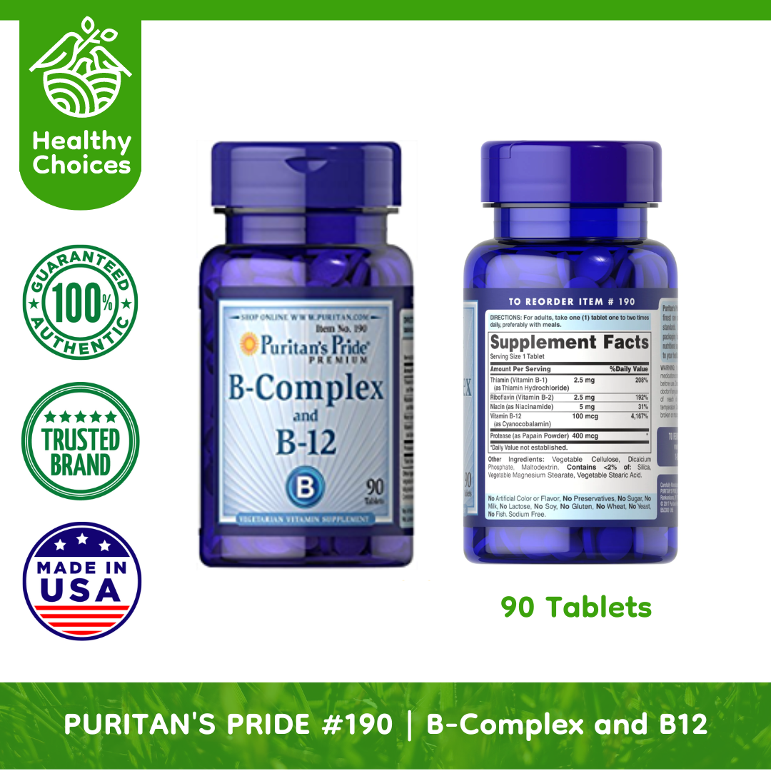 PURITAN'S PRIDE #190#5 | EXPIRY: 5/2025 | BUY 5 PCS - B-Complex and B-12 90 Tablets