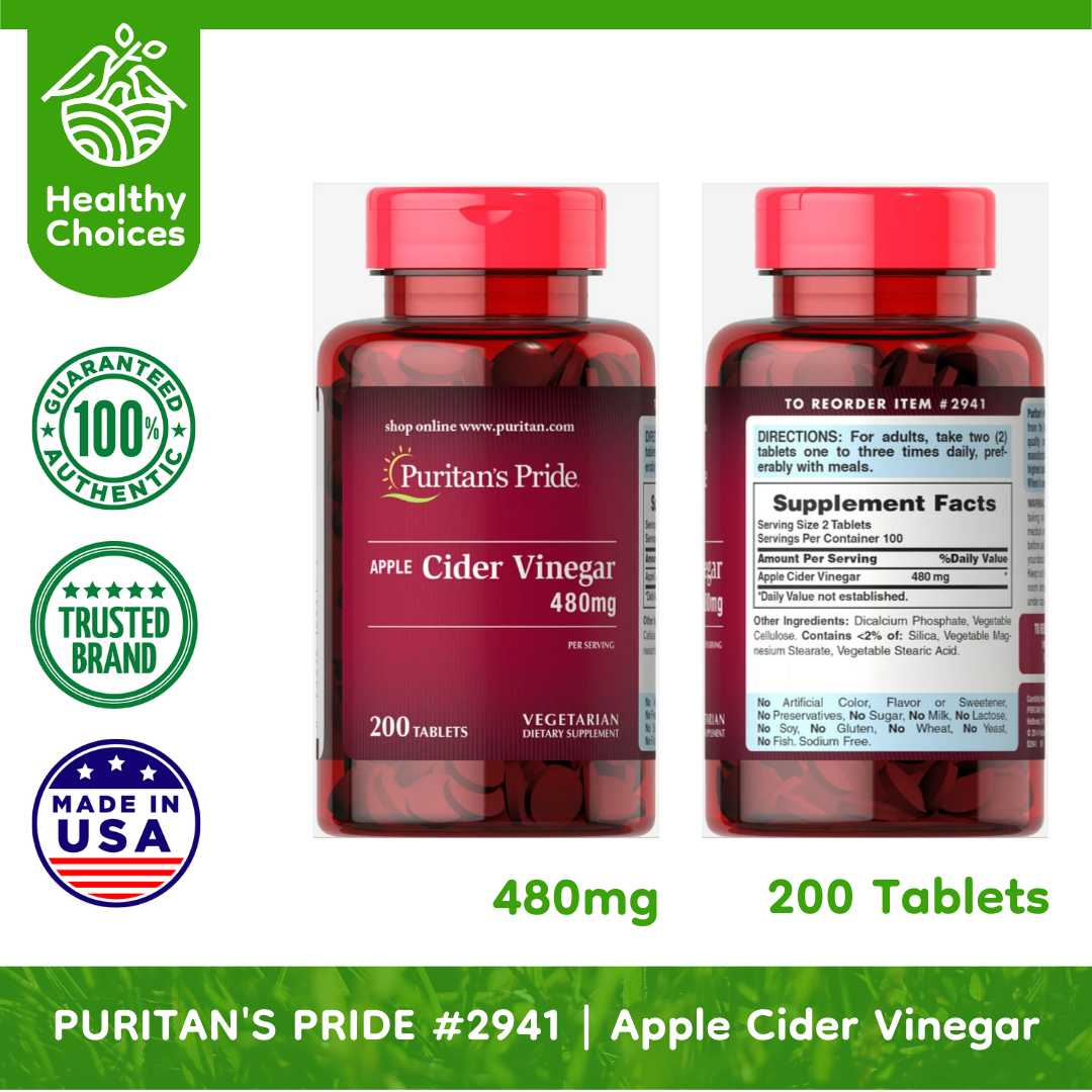 PURITAN'S PRIDE #2941#5 | EXP: 3/2025 | BUY 5 PCS - Apple Cider Vinegar 480mg, 200 Tablets