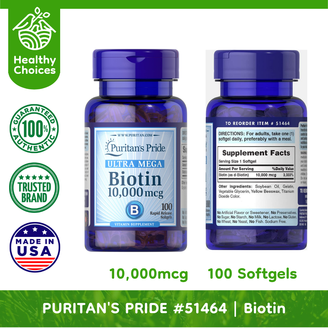 Puritan's Pride #51464#5 | Expiry: 4/2026 | BUY 5 PCS - Biotin 10,000 mcg, 100 Softgels