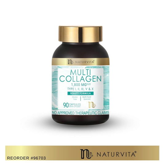 NATURVITA #96703 | EXPIRY: 3/2027 | Multi Collagen Capsules 1800 Mg Complex - Type I, II, III, V, X Premium Collagen Complex for Better Skin & Hair, Strong Joint, Hydrolyzed Protein, for Men Women, 90 Capsules, Supplement