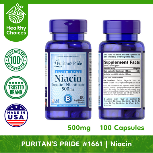 PURITAN'S PRIDE #1661 EXP:2/2026 | Flush Free Niacin Inositol Nicotinate 500mg, 100 Capsules
