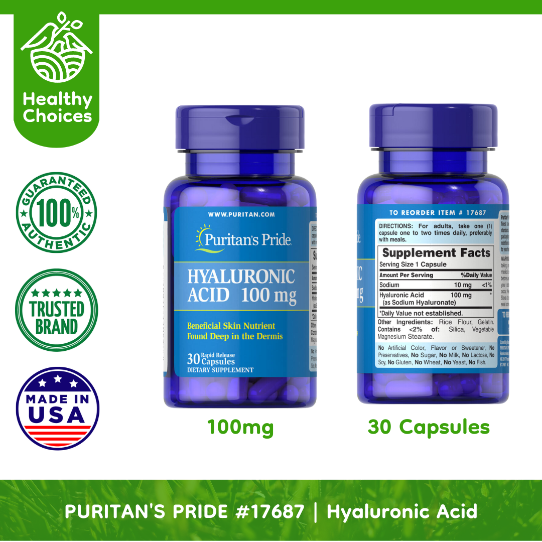 PURITAN'S PRIDE #17687#5 | EXP: 3/2026 | BUY 5 PCS - Hyaluronic Acid 100mg, 30 Rapid Release Capsules