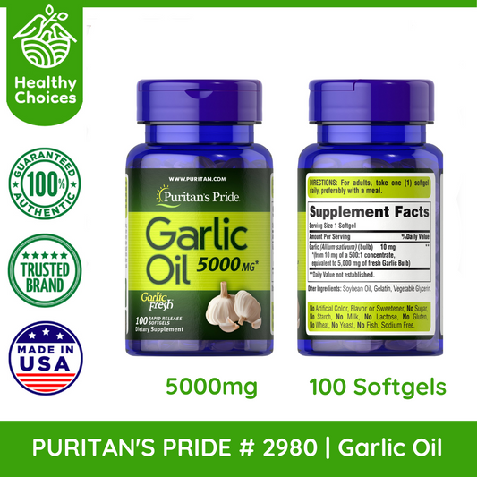 PURITAN'S PRIDE #2980 | EXP: 5/2025 | Garlic Oil 5000 mg, 100 Rapid Release Softgels