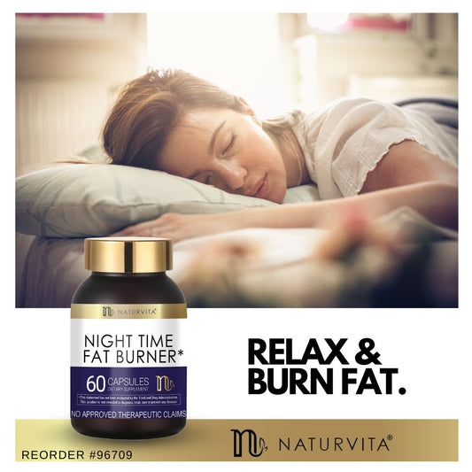 NATURVITA #96709 | EXPIRY: 3/2025 | Night Time Fat Burner, Relax and Burn Fat at Night, 60 Capsules