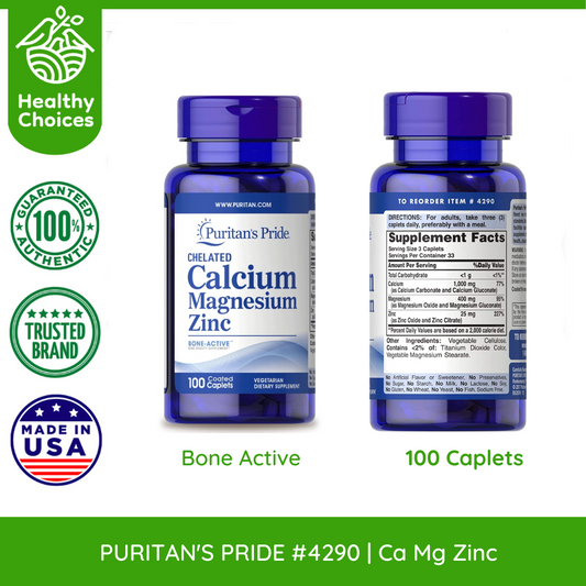 PURITAN'S PRIDE #4290 | EXP: 11/2025 | Chelated Calcium Magnesium Zinc-100 Caplets