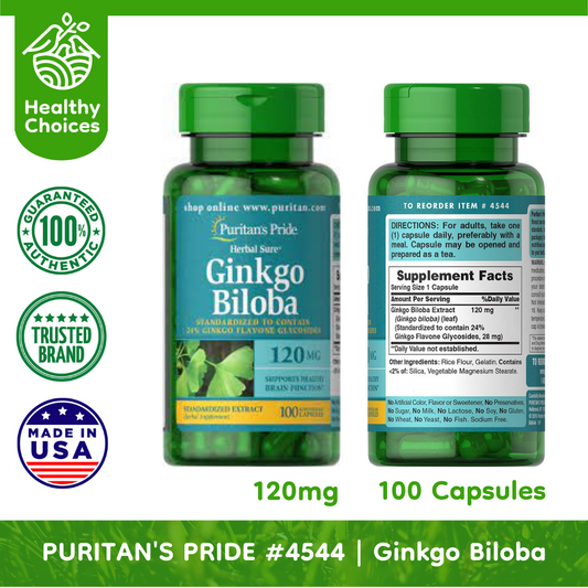 PURITAN'S PRIDE #4544 | EXPIRY: 8/2025 | Herbal Sure Gingko Biloba 120mg, 100 Rapid Release Capsules