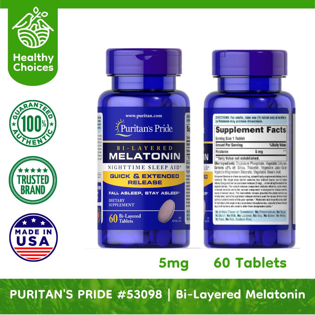 PURITAN'S PRIDE #53098#5 | EXPIRY: 5/2025 | BUY 5 PCS - Bi-Layered Melatonin 5 mg, 60 Bi-Layered Tablets