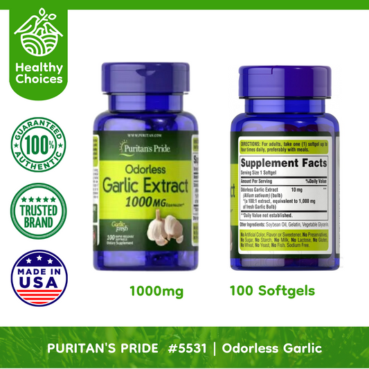 PURITAN'S PRIDE #5531 EXPIRY: 12/2025 | Odorless Garlic 1000mg, 100 Rapid Release Softgels