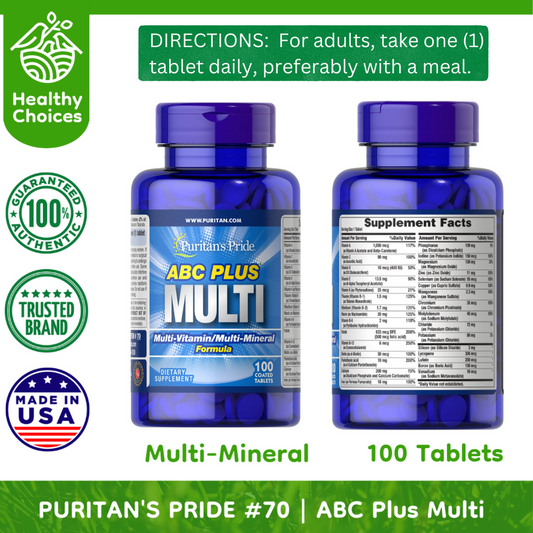 PURITAN'S PRIDE #70| Expiry: 4/2025| ABC Plus Multi-Vitamin Formula, 100 Capsules