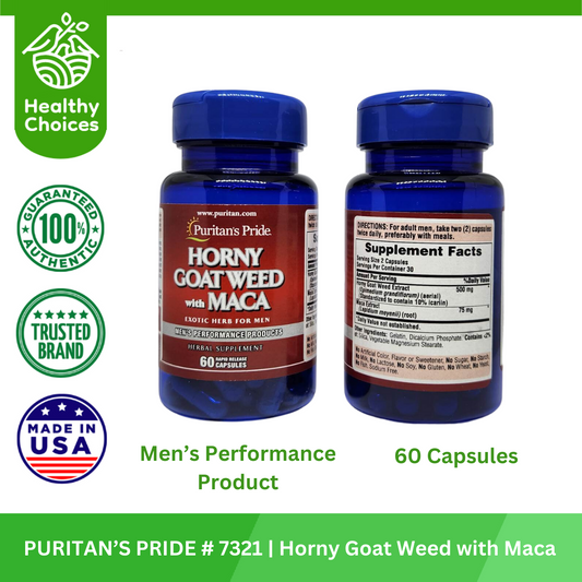 PURITAN'S PRIDE #7321 | EXPIRY: 8/2025 | H0rny Goat Weed and Maca, 60 Capsules
