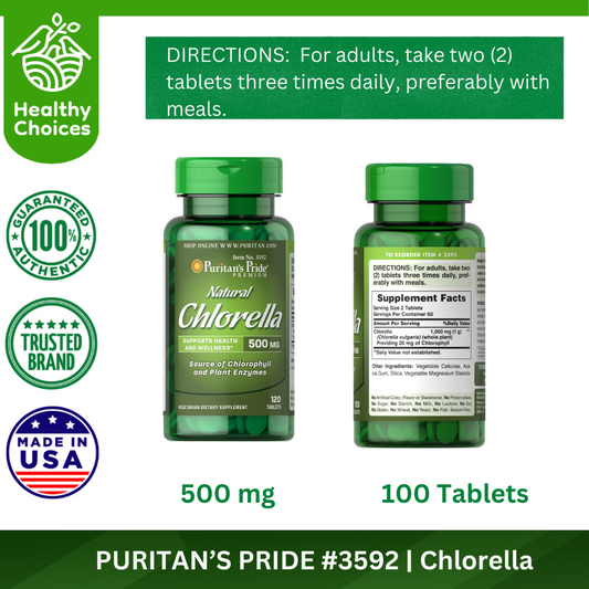 PURITAN'S PRIDE #3592 | EXPIRY: 10/2025| Natural Chlorella 500mg, 120 Tablets