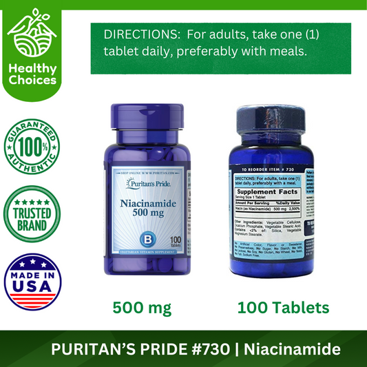 PURITAN'S PRIDE #730 | EXPIRY: 2/2026 | Niacinamide 500mg, 100 Tablets